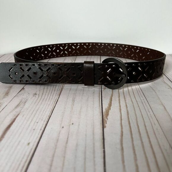 Brown Leather Laser Cut Bohemian Belt Brass Buckle - Picture 1 of 7